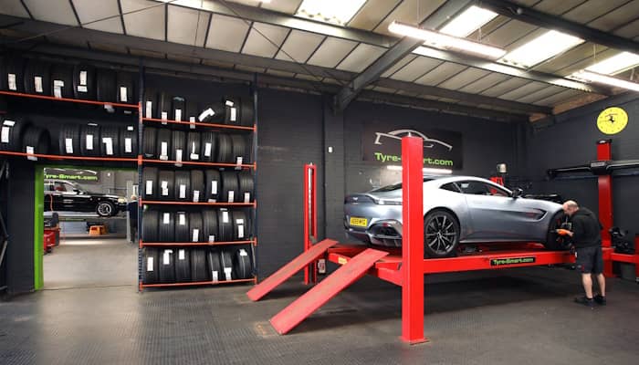 Tyre-Smart (Essex) Car on ramp for wheel alignment